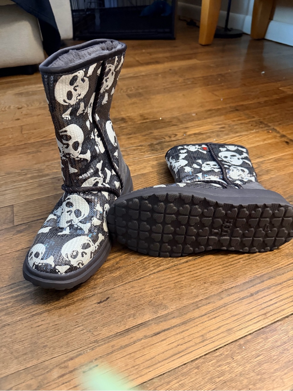 UGG Black Skull Sequin Boots